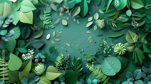 Create a visually striking collage using green hues and incorporating elements of paper cut techniques reflecting themes of sustainability and environmental conservation photo