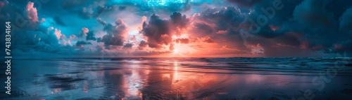 Majestic Sunset Sky Over Serene Beach Panorama