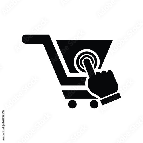 shopping cart and finger click sign represent online purchasing