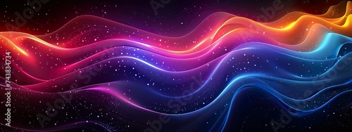 Abstarct flow shine liqiud texture. Colorful curve on dark background. Vibrant line wave with smoke. AI generate