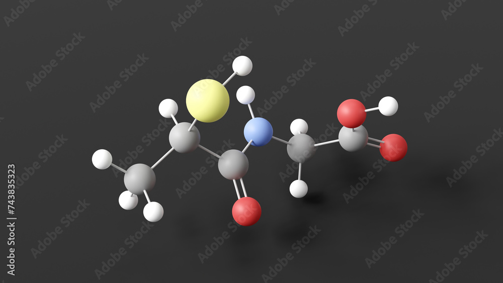 tiopronin molecular structure, alpha-amino acid, ball and stick 3d ...