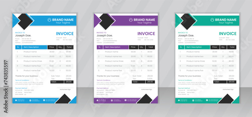 Business invoice form template design, Invoicing quotes, money bills or price invoices and payment agreement templates, Tax form, bill graphic or payment receipt page vector set