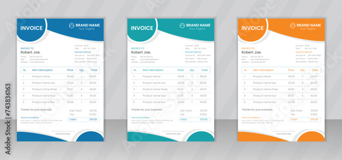Business invoice form template design, Invoicing quotes, money bills or price invoices and payment agreement templates, Tax form, bill graphic or payment receipt page vector set