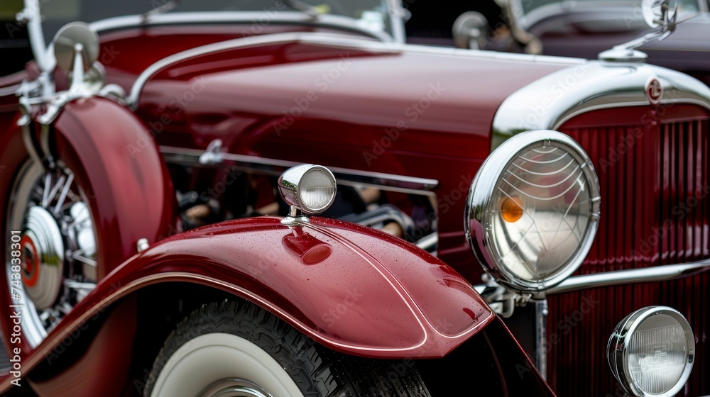 Elegant closeup of a classic vintage car with detailed craftsmanship