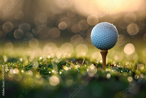 Golf ball sitting on top of wooden tee, perfect for sports and leisure concepts