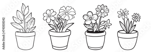 One line drawing of house plant in a pot. House plant or flower in a pot single outline vector illustration