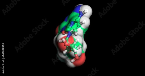 Gemcitabine, anticancer drug for pancreatic cancer, 3D molecule spinning on Y-axis, 4K photo