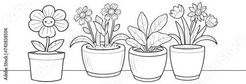 One line drawing of house plant in a pot. House plant or flower in a pot single outline vector illustration