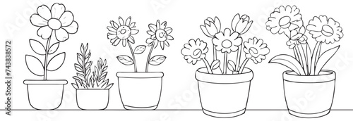 One line drawing of house plant in a pot. House plant or flower in a pot single outline vector illustration
