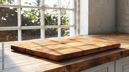 Kitchen wooden board in the kitchen near the window © Taisiia