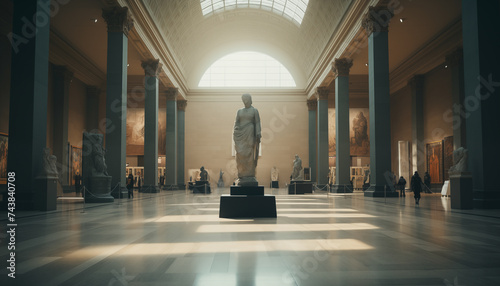 Guardians of the Past: A Majestic Hall Housing an Enigmatic Statue