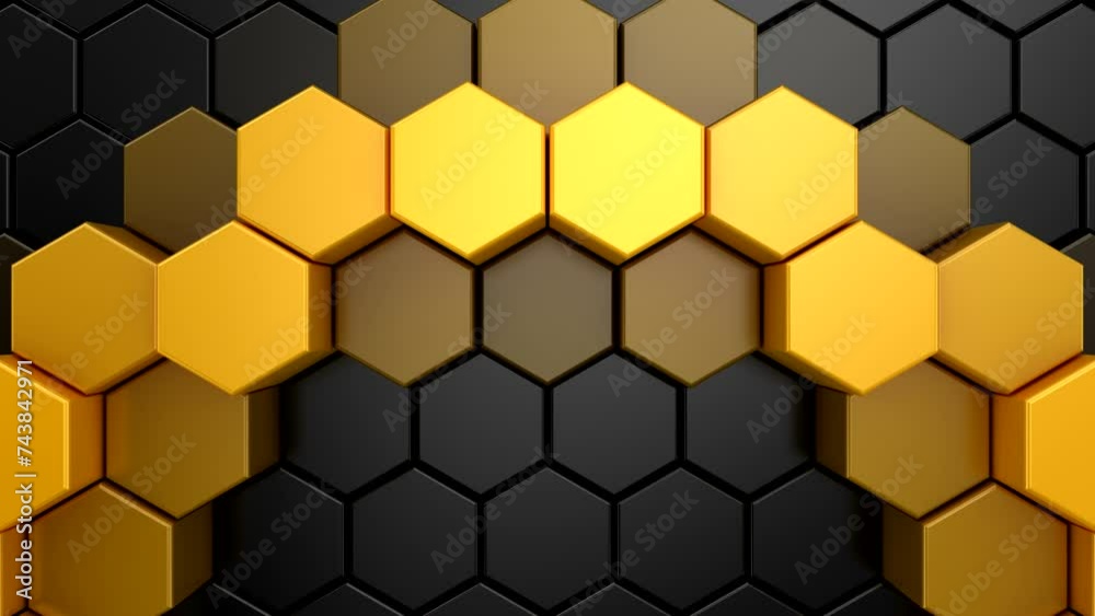 Background of Hexagons. Abstract motion, loop, two color, 3d rendering, 4k resolution
