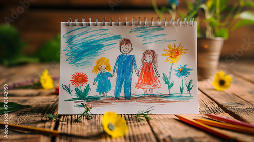 Happy family toddler color drawing, father's day, mother's day