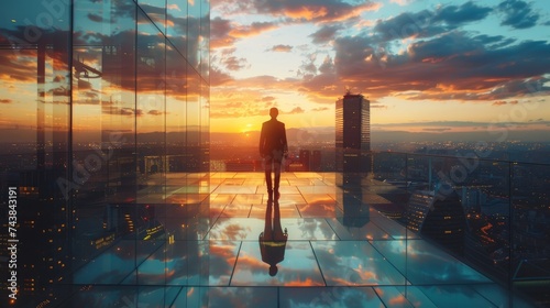 Man Standing on Top of Tall Building photo