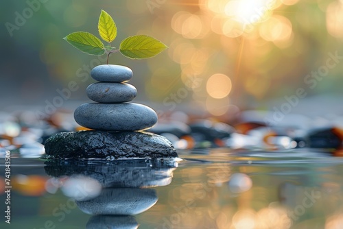 Balanced Stack of Rocks With Leaf