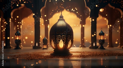 Lantern on the Morocco background. 3d rendering