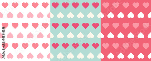 Vector illustration of a seamless pattern with lines of hearts in three pastel colors, in shades of pink. For design, wrapper, textile, background