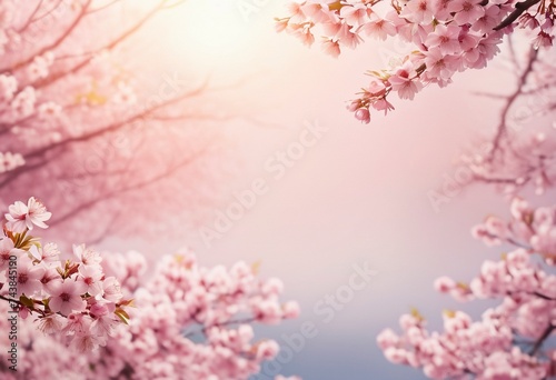 Wallpaper Mural Card template with empty space of cherry blossom under clear blue sky in Springtime, petals in the wind, Card Design. Generative AI Torontodigital.ca