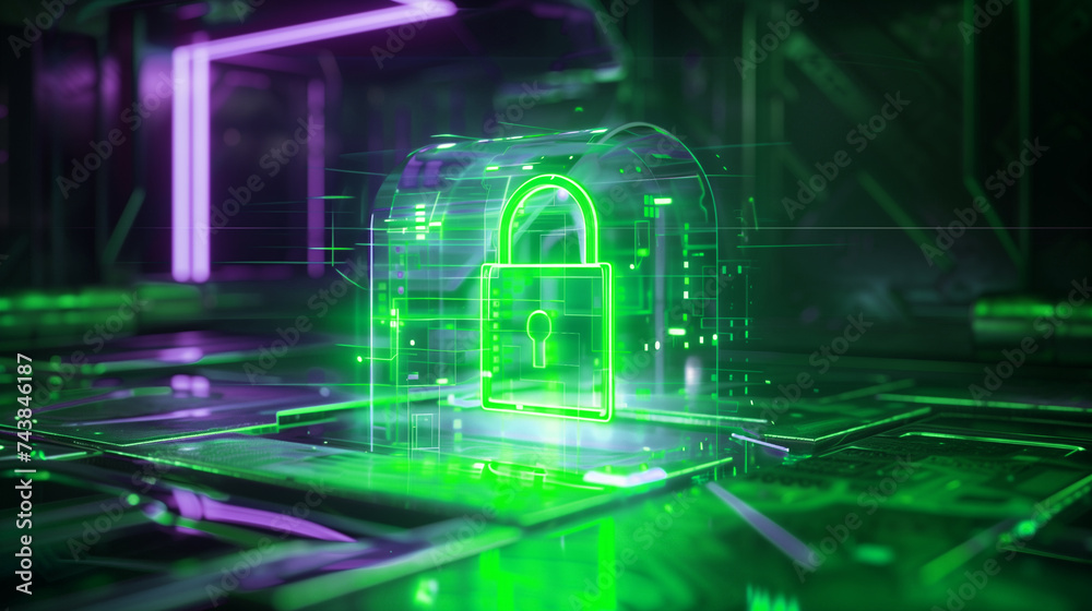 modern cyber security technology concept with a virtual padlock, digital business data protection futuristic cyber tech background, information cyberspace wallpaper