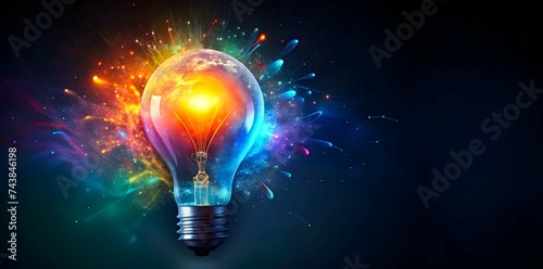 Glowing light bulb with different color effects on a dark background representing innovation and ideas