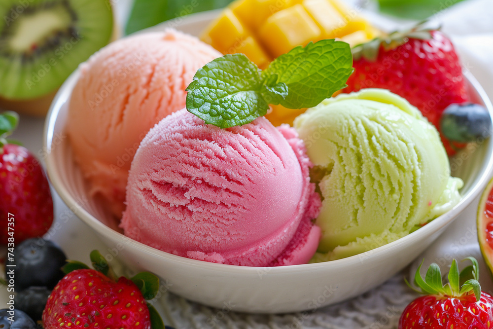 ice cream dessert with fruits on pastel background (3) ice cream dessert with fruits on pastel background (3)