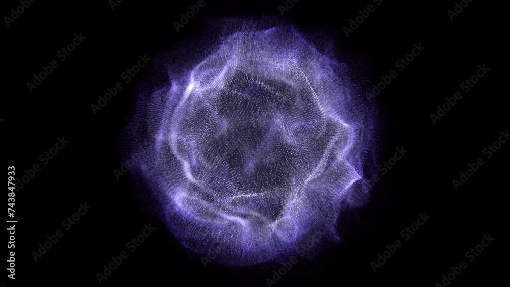 Sphere made of moving blue nano particles on black background. Abstract concept of futuristic nanotechnology, artificial intelligence or sound waves. Wave vortex of digital particles 3D looped video Sphere made of moving blue nano particles on black background. Abstract concept of futuristic nanotechnology, artificial intelligence or sound waves. Wave vortex of digital particles 3D looped video