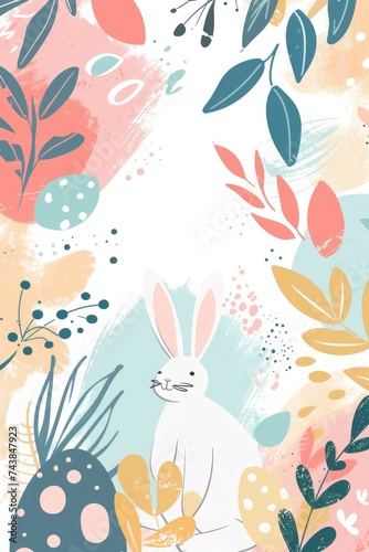 Easter modern colorful illustration, bunny and egg for greeting card