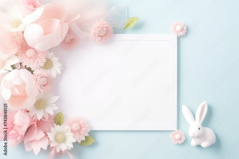 Blank white frame copy space with Easter banner and decoration