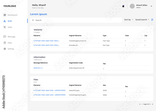 Web Application Dashboard Software and framework CMS with Tabs, Grids and Rows UI Kit template