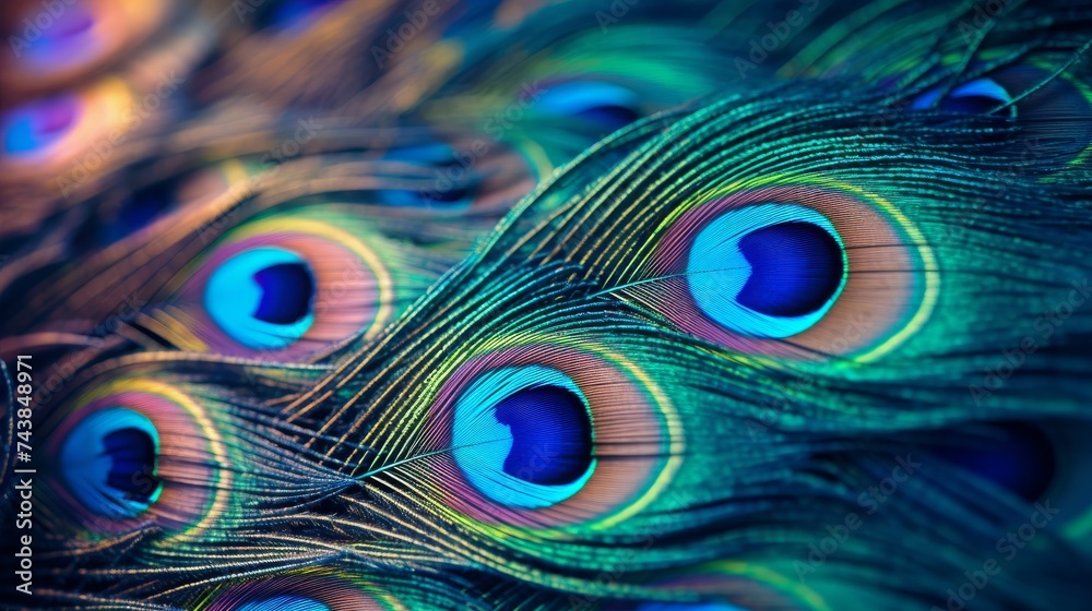 Obraz premium peacock feather closeup ,Colorful peacock feathers ,Shallow Dof.