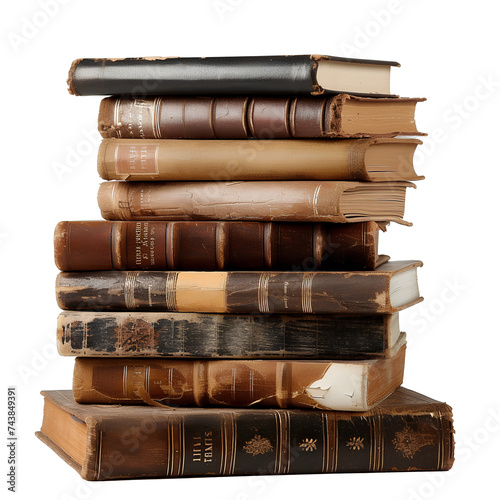 Stack of old books isolated, transparent background white background no background