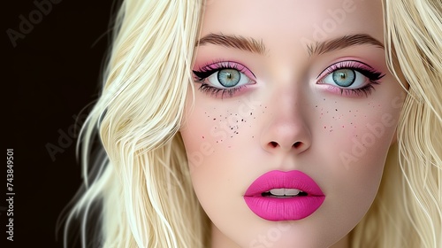 portrait of a beautiful blond woman with pink lipstick and eyeshadow