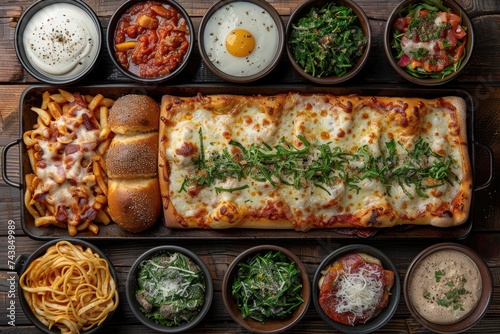 table full of different of ingredient or types of foods professional advertising food photography photo