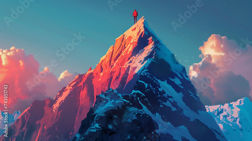Illustrator creating success mountain peak.