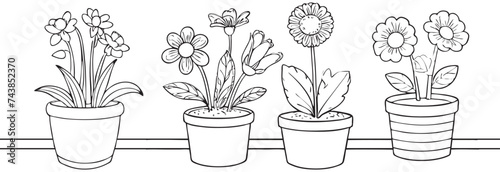 One line drawing of house plant in a pot. House plant or flower in a pot single outline vector illustration
