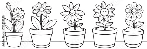 One line drawing of house plant in a pot. House plant or flower in a pot single outline vector illustration