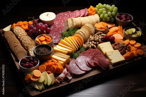 table full of different of ingredient or types of foods professional advertising food photography photo