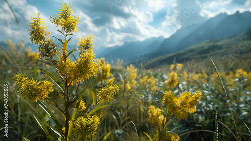 Goldenrod thriving in prairie landscapes, employing cinematic framing to showcase its natural elegance.