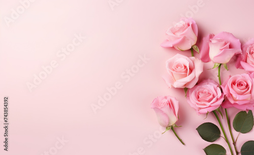 Horizontal banner in pastel colors with flowers and space for text. Background for greeting cards. Bouquet of flowers