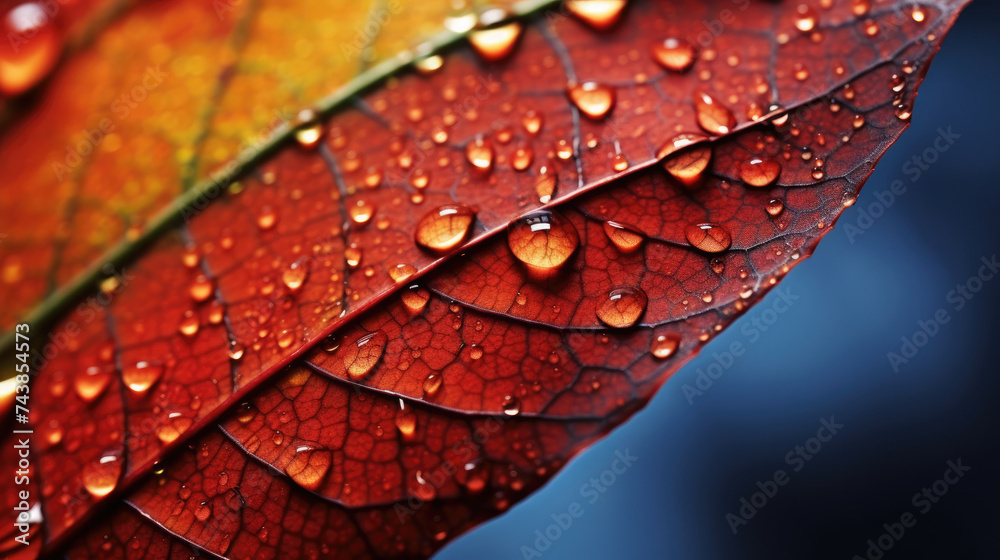 Fototapeta premium special macro details of leaf surface texture and leaf veins with water droplets