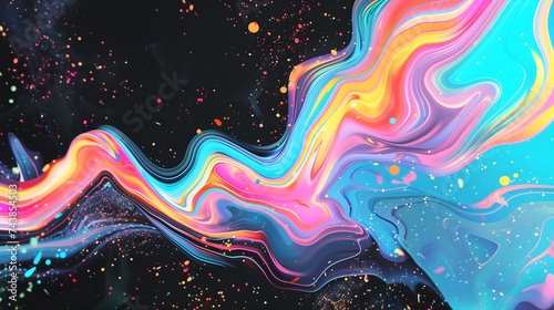 Synthetic liquid beautiful color surf ocean wave background. Abstract pastel holographic blurred grainy banner background texture in vaporwave style and unexpected colors