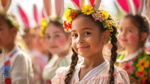 Easter celebration, Girl enjoy easter holiday festival