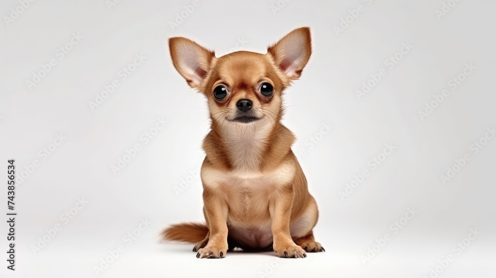 Adorable little brown Chihuahua dog sitting pose isolated on white background created with Generative AI Technology