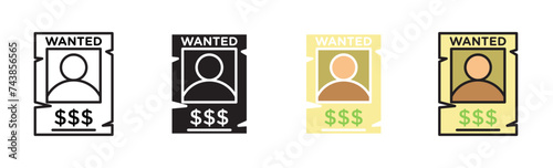 Wanted Vector Illustration Set. Chase for Justice Sign Suitable for Apps and Websites UI Design.