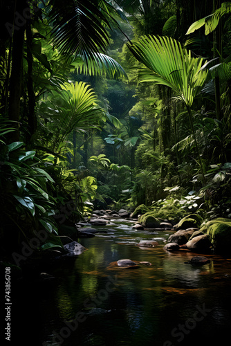 Biodiverse Tropical Jungle: A Mosaic of Flora and Fauna