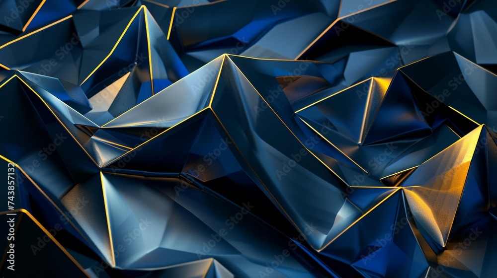 a blue abstract background with gold lines generated by ai