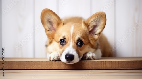 Adorable little brown Welsh Corgi dog puppy sitting pose isolated on white background created with Generative AI Technology