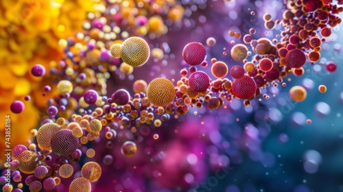 Microscopic view of pollen grains, colorful, 3D render, allergy research concept © furyon