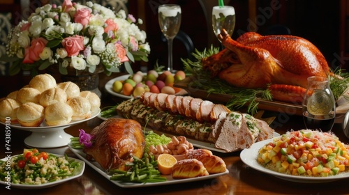 Tray with food, Gourmet Easter food theme on the dinning table