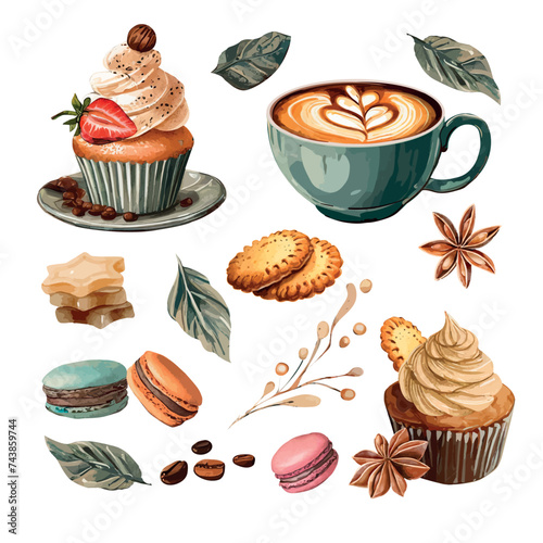 Coffee and cupcake element collection with and sweets